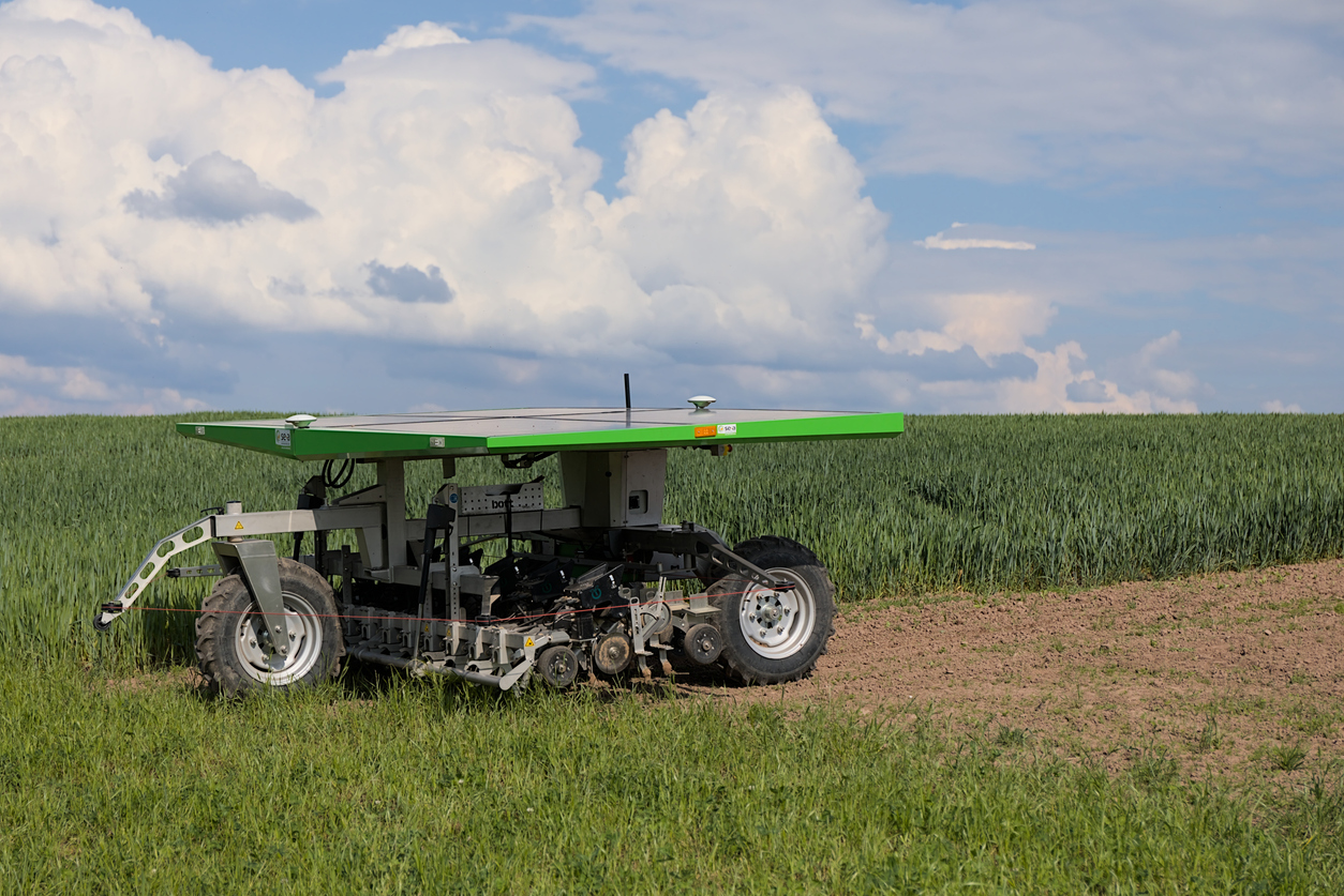 Agricultural robot on a beet field with blue sky and clouds - Karsten Leineke via iStock